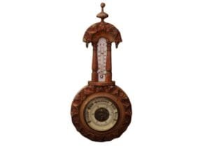 Small Victorian Walnut Aneroid Wheel Barometer